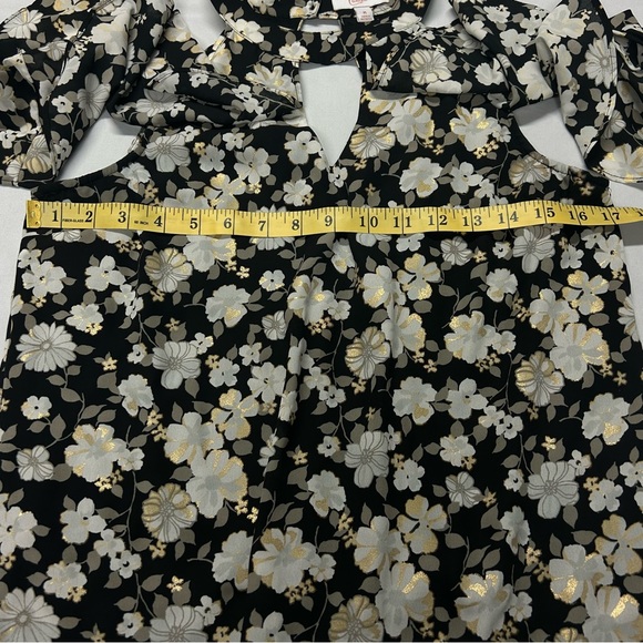 Candies Womens Floral Mini Dress Size M Halter Metallic Gold Black Y2K Fairy - Picture 10 of 15